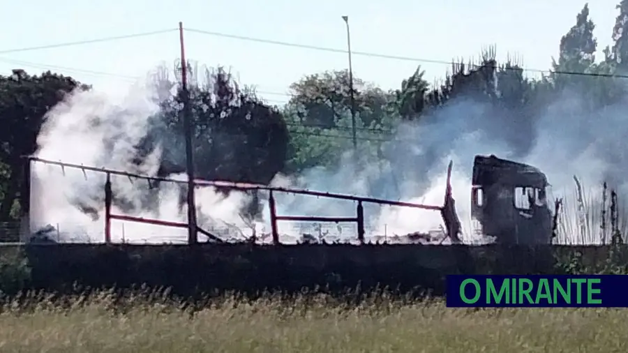 Camião carregado de papel higiénico arde no Vale de Santarém Camião carregado de papel higiénico arde no Vale de Santarém