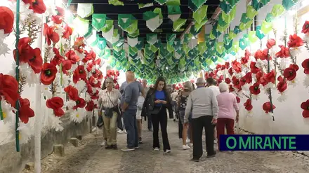 Ruas coloridas de flores de papel embelezam Tomar