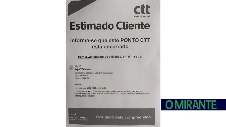 CTT fecham posto de correios em Tramagal que servia três mil pessoas