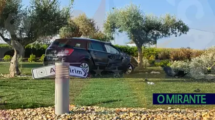 Carro destrói rotunda em Almeirim e ocupantes fogem do local