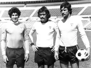 Os então guarda-redes do Benfica: José Henrique, Manuel Bento e António Fidalgo