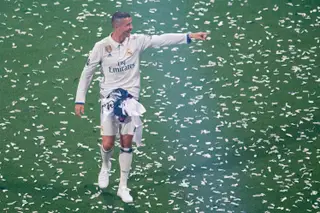 Cristiano Ronaldo festejou a conquista da Liga espanhola e da Liga dos Campeões com o Real Madrid