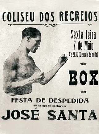Cartaz do combate de despedida, em finais de 1934, contra o espanhol Claudio Vilar. Uma derrota, que lhe deixou amargo de boca para o resto da vida 