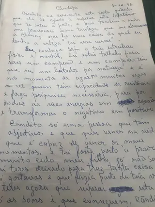 Uma das cartas que o pai de Cândido Costa lhe escreveu depois da lesão