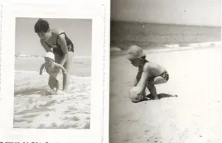 Rui Esteves na praia de Faro com a mãe e a dar os primeiros pontapés numa bola