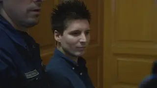 Rui Pinto em janeiro deste ano, num tribunal em Budapeste, depois de ter sido detido a pedido das autoridades portuguesas