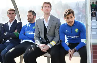 O banco do Mafra (da esquerda para a direita): Joaquim Duarte, diretor, Nuno Diogo, adjunto, Vasco Seabra, treinador principal, e Cláudio Martins, adjunto