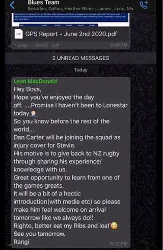 A mensagem de WhatsApp que, alegadamente, o treinador dos Blues enviou para a equipa.