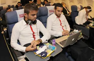No avião com o amigo Rúben Amorim
