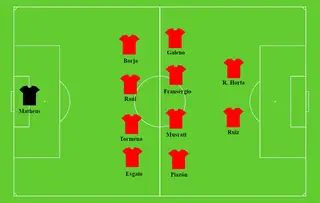 O posicionamento inicial do Sporting de Braga contra o FC Porto, a defender, em 4-4-2