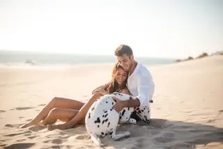 Com a mulher e a cadela dálmata Kia