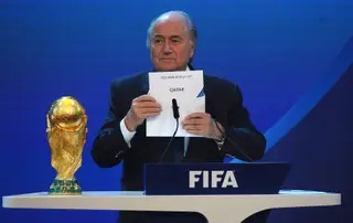 Sepp Blatter no momento em que a organização do Mundial foi atribuída ao Catar