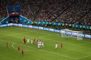 Talvez o momento mais icónico de Ronaldo em Mundiais: o golo de livre à Espanha em 2018
