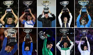 Djokovic levantando os 10 títulos de campeão do Open da Austrália
