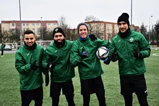 Luis Machado, Filipe Nascimento, Mário Rodon e Gonçalo Silva, num treino do Radomiak Rondón da Polónia