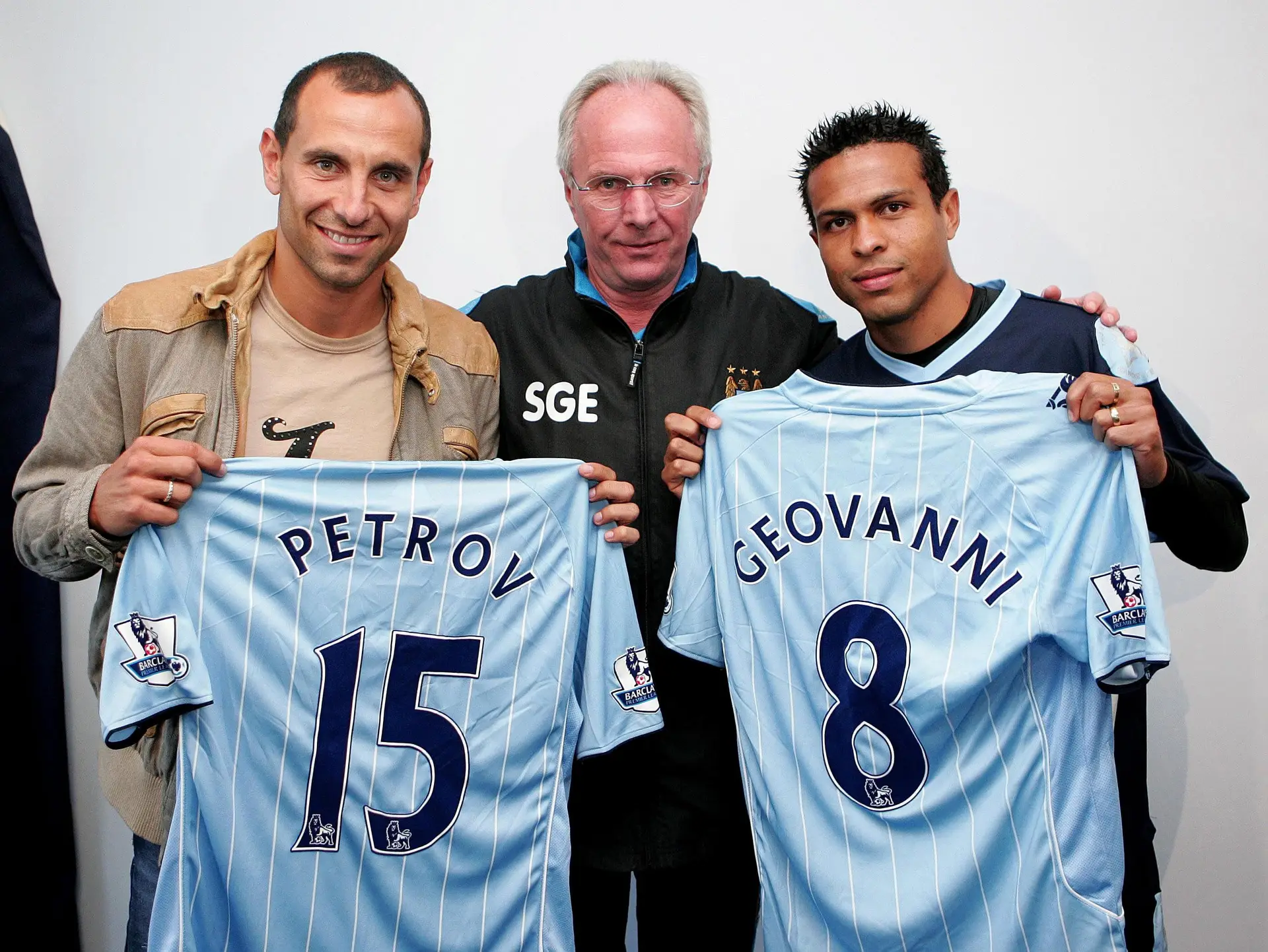 Petrov, Eriksson e Geovanni quando este assinou pelo Manchester City, em 2007/08