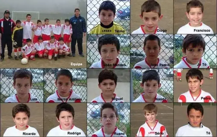 João (2º à direita e cima para baixo) era conhecido por Jó Tó no Sport Castanheira de Pêra e Benfica, onde começou a jogar com cinco anos
