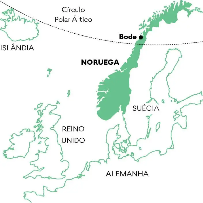 Bodø está dentro do Círculo Polar Ártico, mais de 800 quilómetros a norte de Oslo, a capital da Noruega