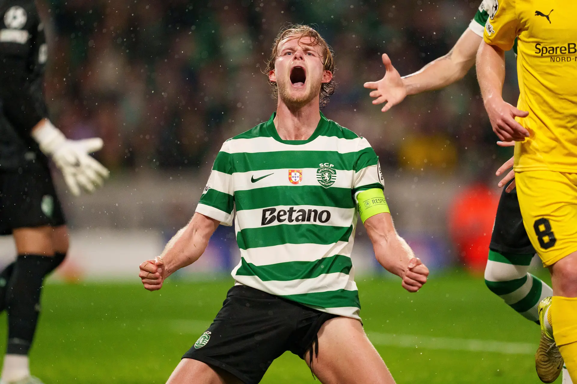 A exultação de Morte Hjulmand, o capitão do Sporting, no final do jogo contra o Bodø/Glimt