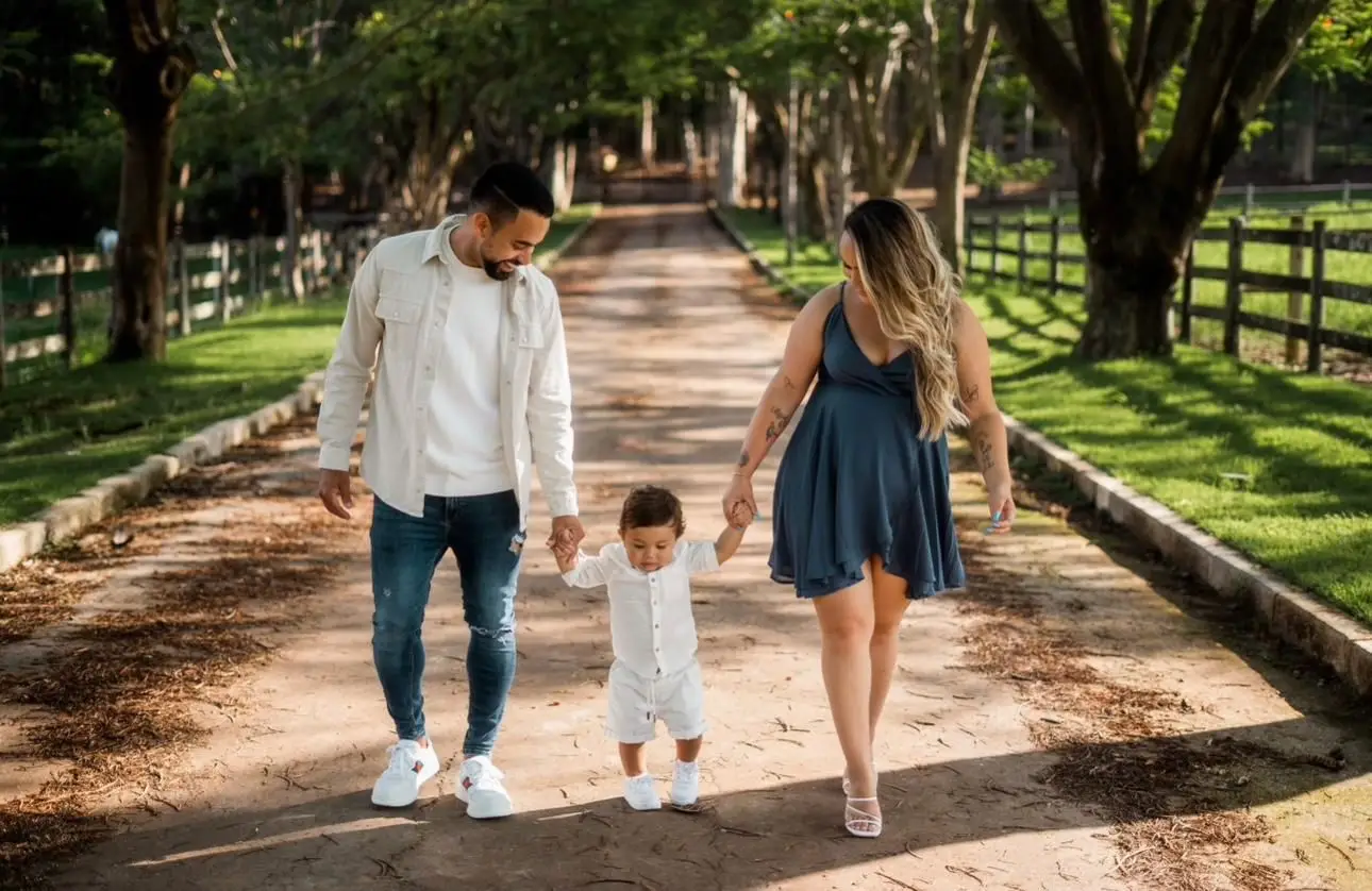 Luquinhas com a mulher, Jéssica, e o filho Miguel