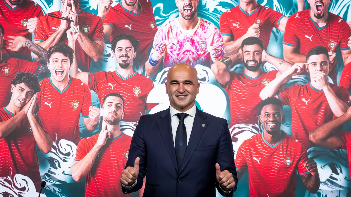 O selecionador nacional, Roberto Martínez, após anunciar os convocados para o Mundial de 2026 na Cidade do Futebol