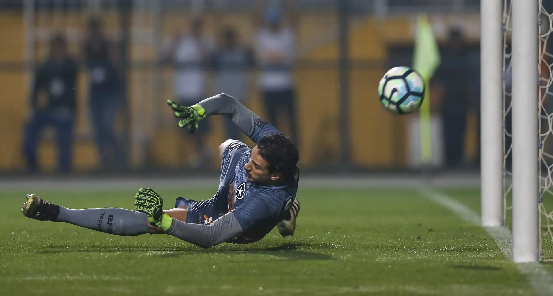 O guarda-redes brasileiro em ação pelo Botafogo, em jogo do campeonato brasileiro, contra o Santos