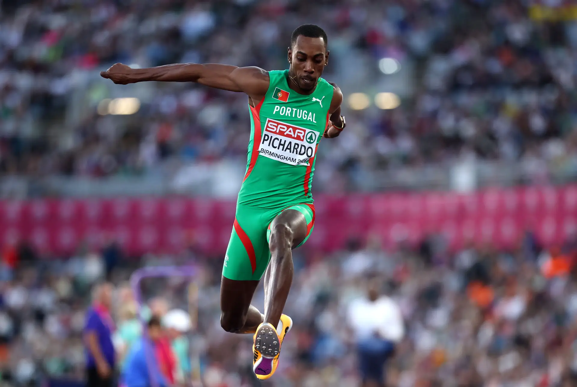 Pichardo a saltar durante a final do triplo salto dos Europeus de atletismo