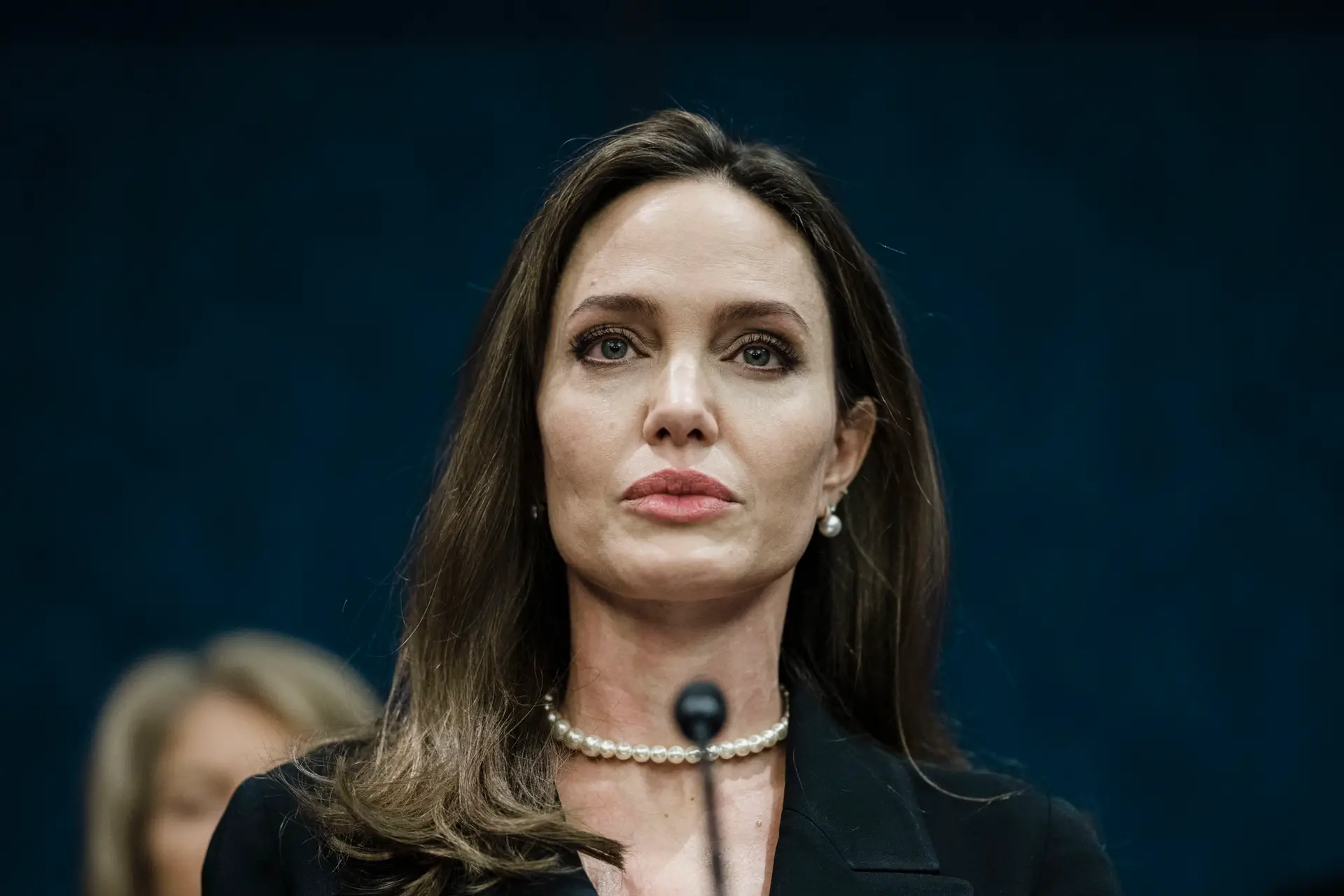 WASHINGTON, DC – FEBRUARY 09: Actress Angelina Jolie speaks during a news conference on the bipartisan modernized Violence Against Women Act (VAWA) on Capitol Hill on Wednesday, Feb. 9, 2022 in Washington, DC. (Kent Nishimura / Los Angeles Times via Getty Images)