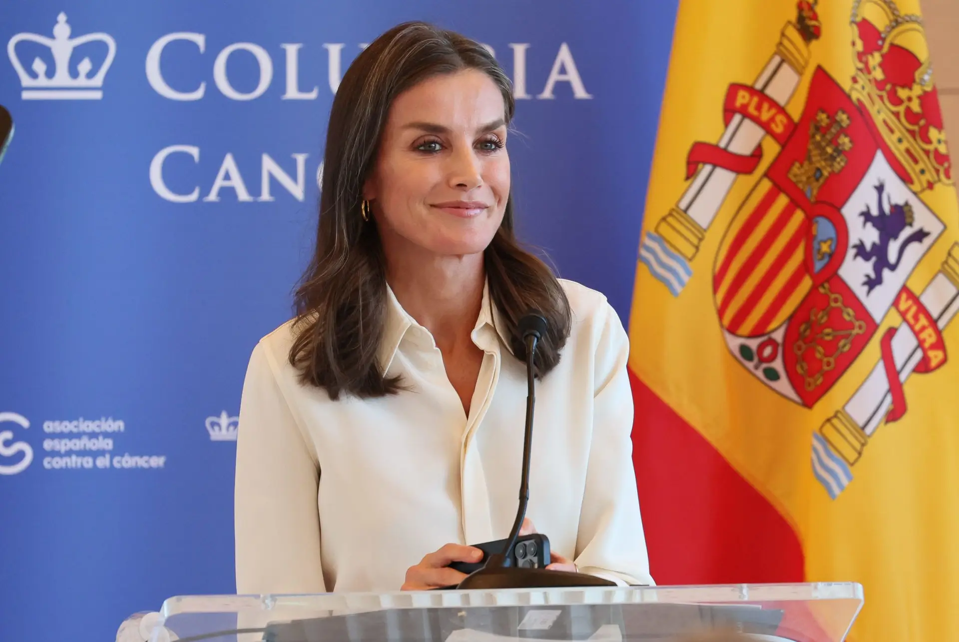 NEW YORK, NEW YORK – SEPTEMBER 21: Queen Letizia of Spain, Honorary President of the Spanish Association Against Cancer, speaks at Columbia University Irving Medical Center on September 21, 2022 in New York City. Ahead of World Cancer Research Day (September 24th), First Lady Jill Biden (not shown) and Queen Letizia’s visit focused on the importance of cancer research and global cooperation in the effort to end cancer. (Photo by Dia Dipasupil/Getty Images)