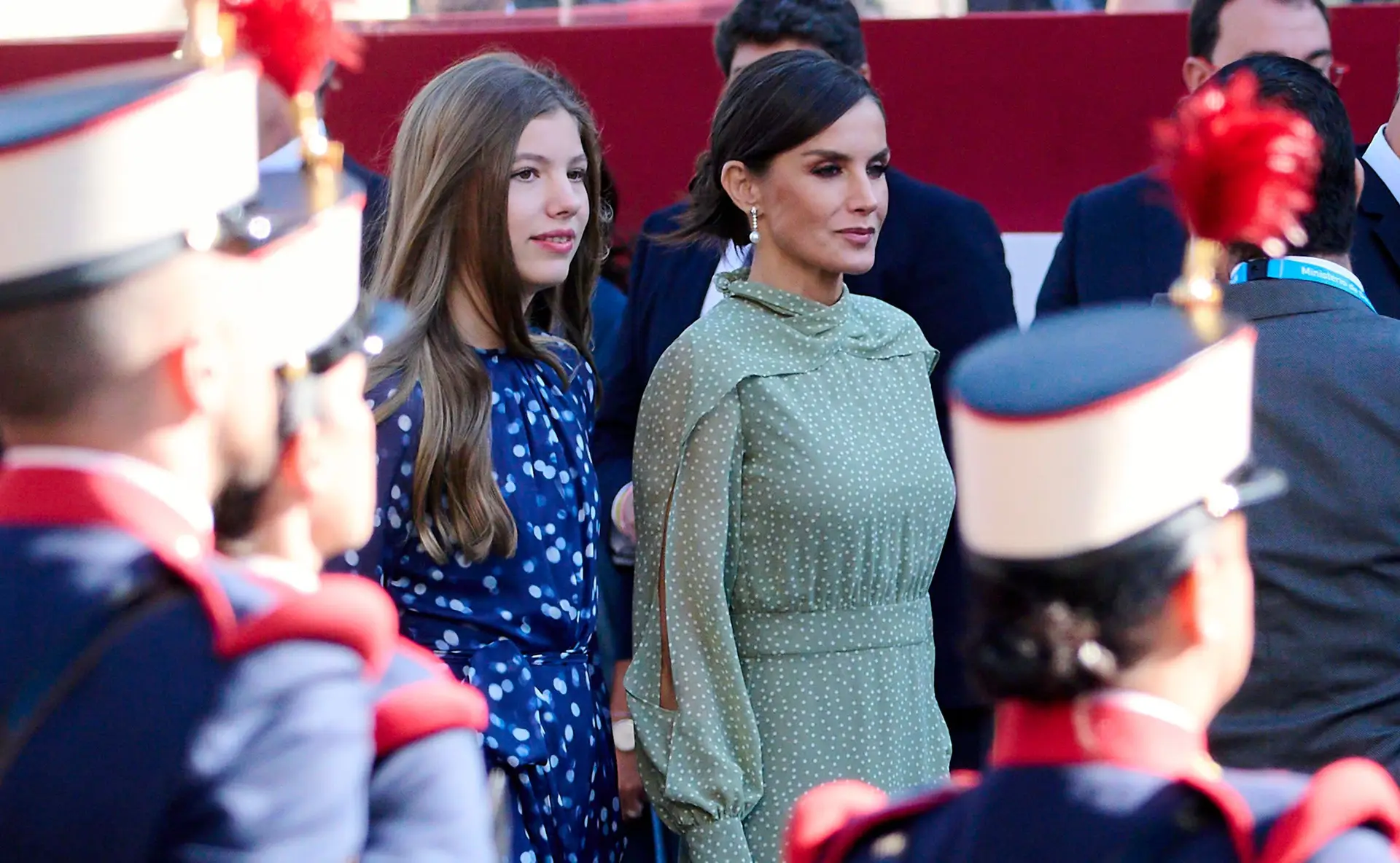 MADRID, SPAIN – OCTOBER 12: Queen Letizia of Spain and Princess Sofia of Spain attend the National Day Military Parade on October 12, 2022 in Madrid, Spain. (Photo by Carlos Alvarez/Getty Images)