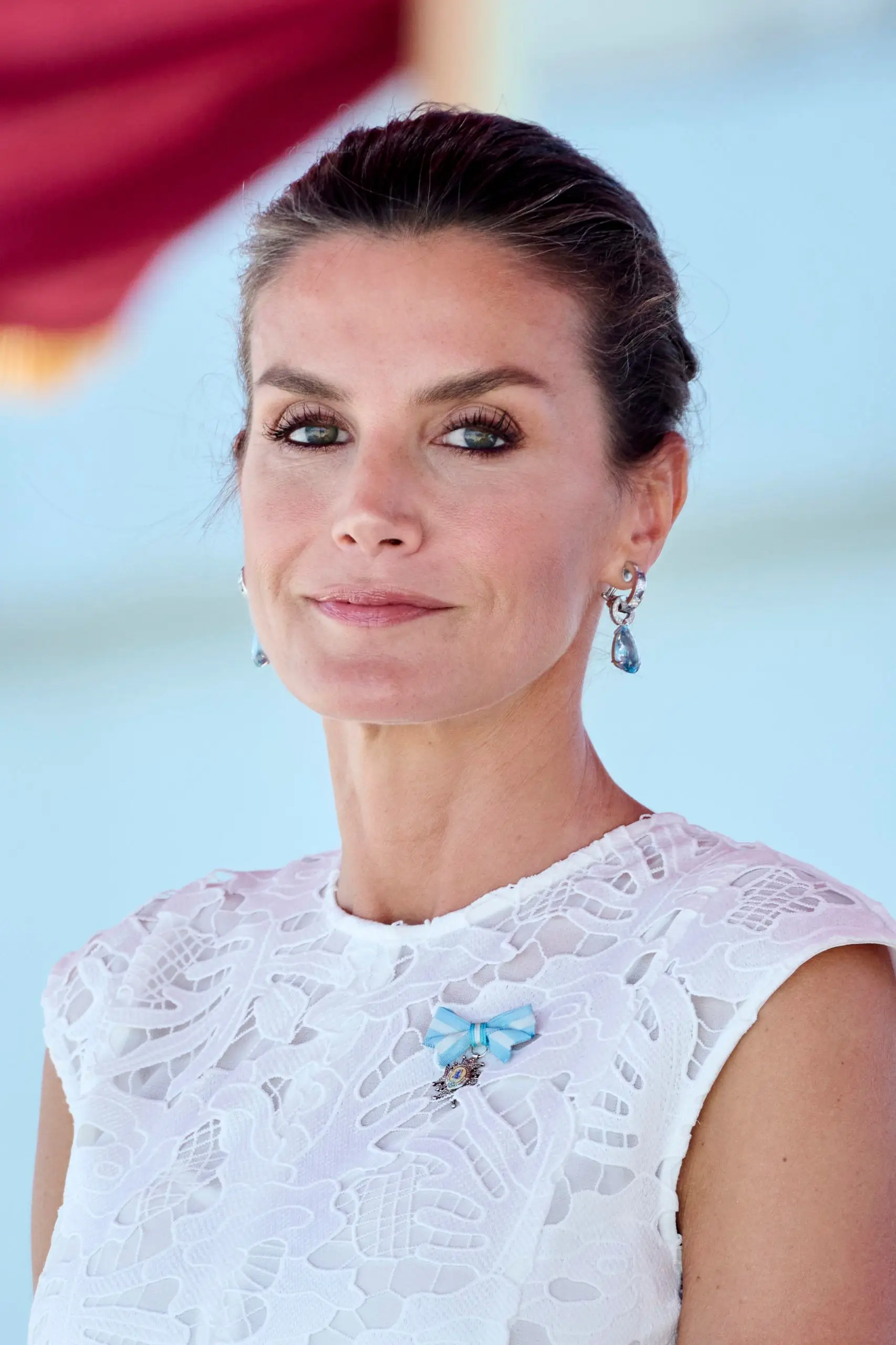 CARTAGENA, SPAIN – JUNE 07: Queen Letizia of Spain attends the ceremony of the delivery of the National Flag to the ‘Special Naval War Force’ at the Juan Sebastian Elcano dock on June 07, 2022 in Cartagena, Spain. (Photo by Carlos Alvarez/Getty Images)