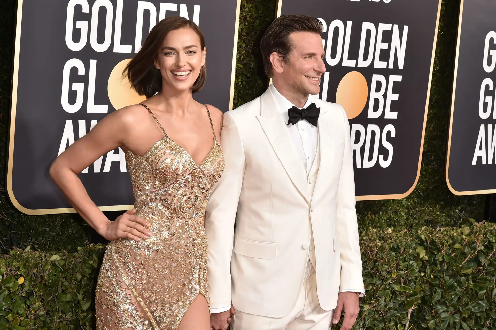 BEVERLY HILLS, CALIFORNIA – JANUARY 06: Irina Shayk and Bradley Cooper attend the 76th Annual Golden Globe Awards at The Beverly Hilton Hotel on January 06, 2019 in Beverly Hills, California. (Photo by David Crotty/Patrick McMullan via Getty Images)