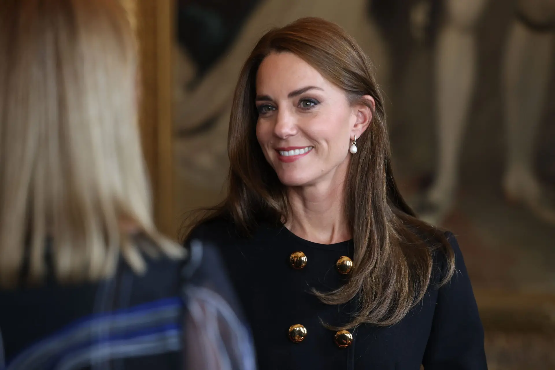 Britain’s Catherine, Princess of Wales, visits the Guildhall in Windsor on September 22, 2022 to thank volunteers and staff who worked on the funeral of Britain’s Queen Elizabeth II. (Photo by Ian Vogler / POOL / AFP) (Photo by IAN VOGLER/POOL/AFP via Getty Images)