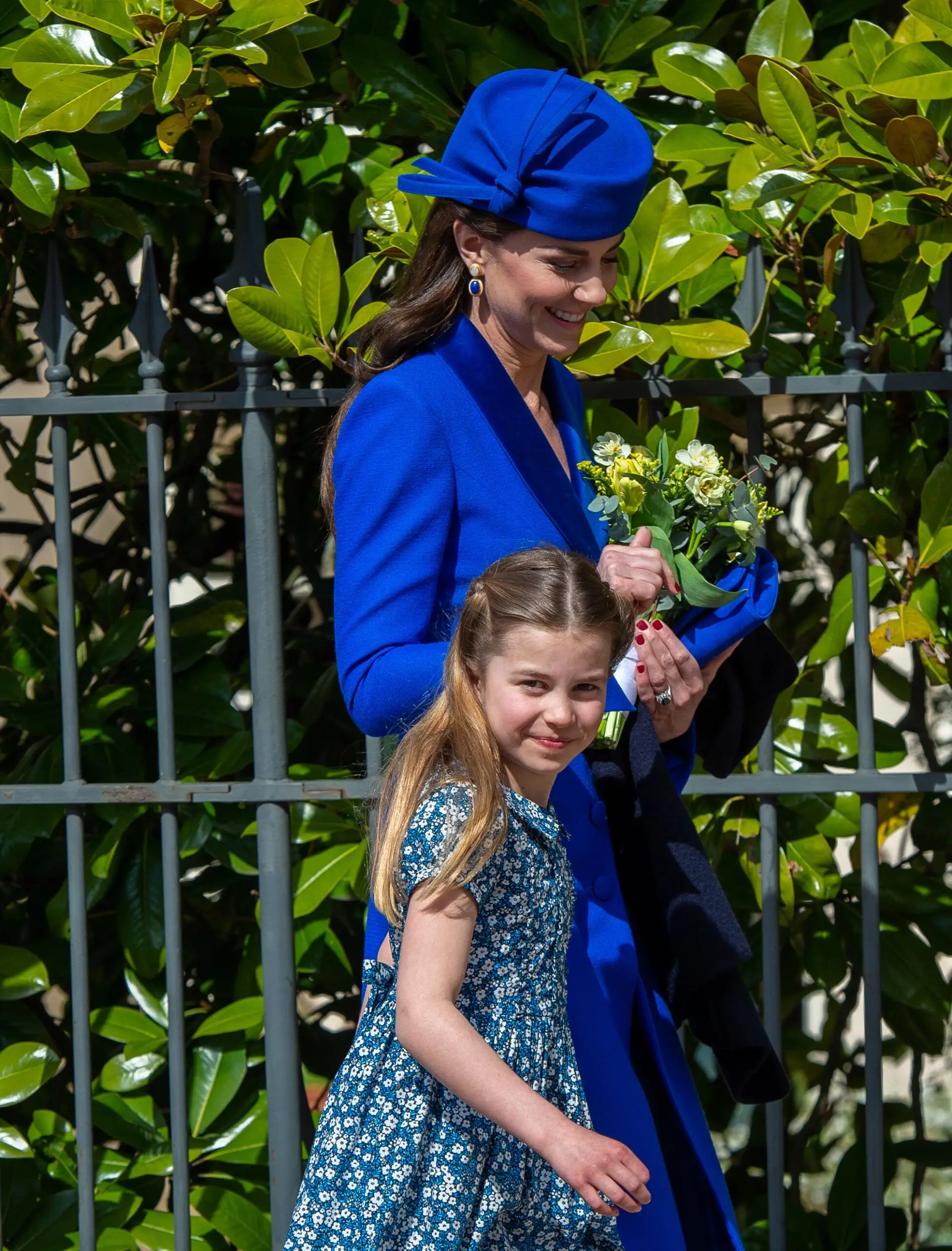 WINDSOR, ENGLAND – APRIL 09: Catherine, Princess of Wales and Princess Charlotte attend the Easter Mattins Service at Windsor Castle on April 9, 2023 in Windsor, England. (Photo by Antony Jones/GC Images)