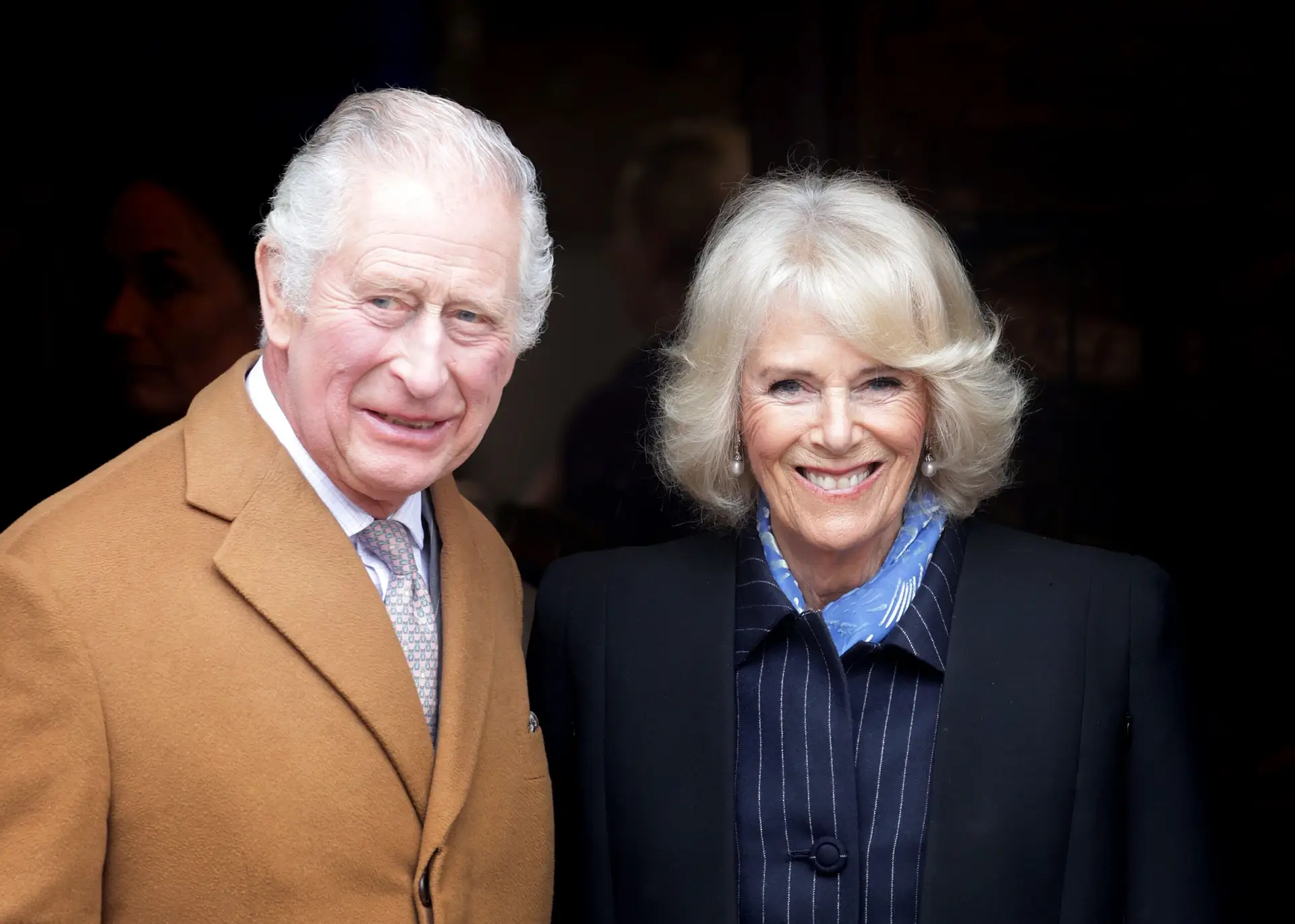 MALTON, ENGLAND – APRIL 05: King Charles III and Camilla, Queen Consort visit Talbot Yard Food Court on April 05, 2023 in Malton, England. The King and Queen Consort are visiting Yorkshire to meet local producers and charitable organisations. (Photo by Chris Jackson/Getty Images)