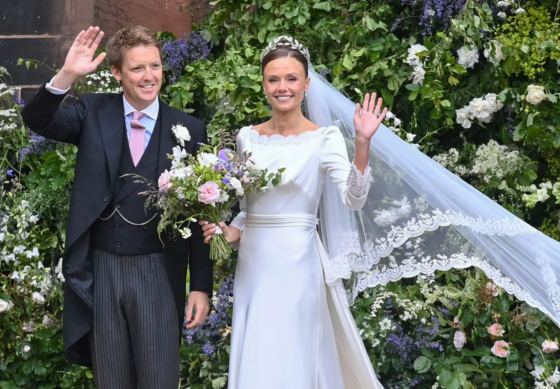 LONDON, ENGLAND – JUNE 07: Hugh Grosvenor, 7th Duke of Westminster and Olivia Henson depart their wedding at Chester Cathedral on June 7, 2024 in Chester, England. (Photo by Alan Chapman/Dave Benett/Getty Images)