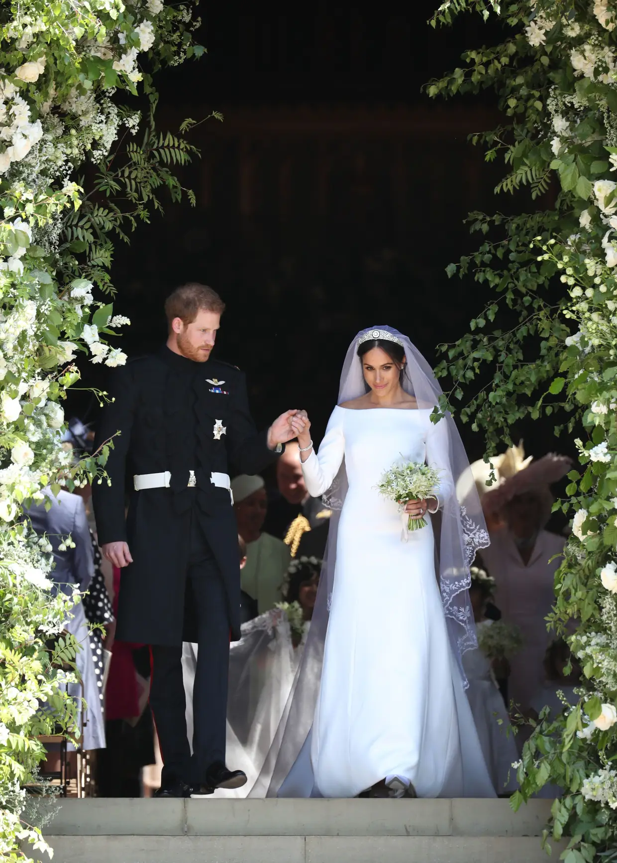 Meghan Markle no seu casamento com o príncipe Harry de Inglaterra