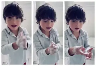 Menino de 6 anos mostra técnica para lavar as mãos que o médico ensinou