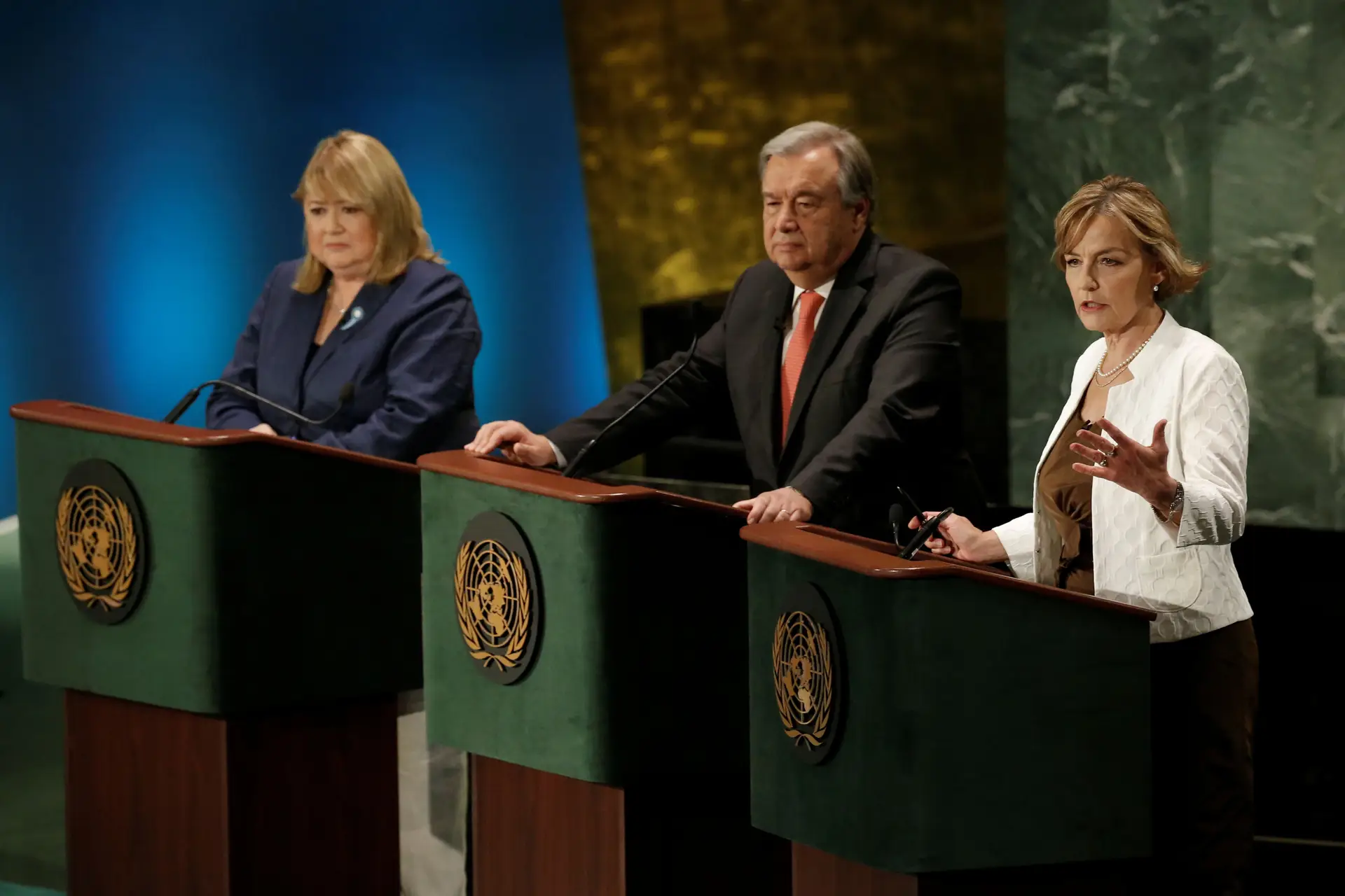 Na primeira ronda informal, Guterres recebeu 12 votos de encorajamento e três "sem opinião" e não teve nenhum voto contra a sua candidatura à liderança da ONU.