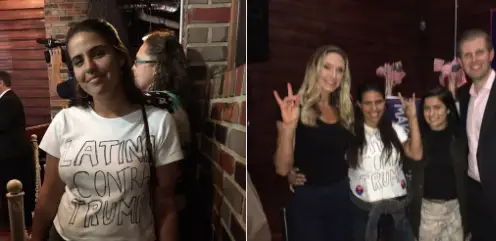 Filho de Donald Trump "orgulhoso" junto de mulher com slogan "Latinas contra Trump"