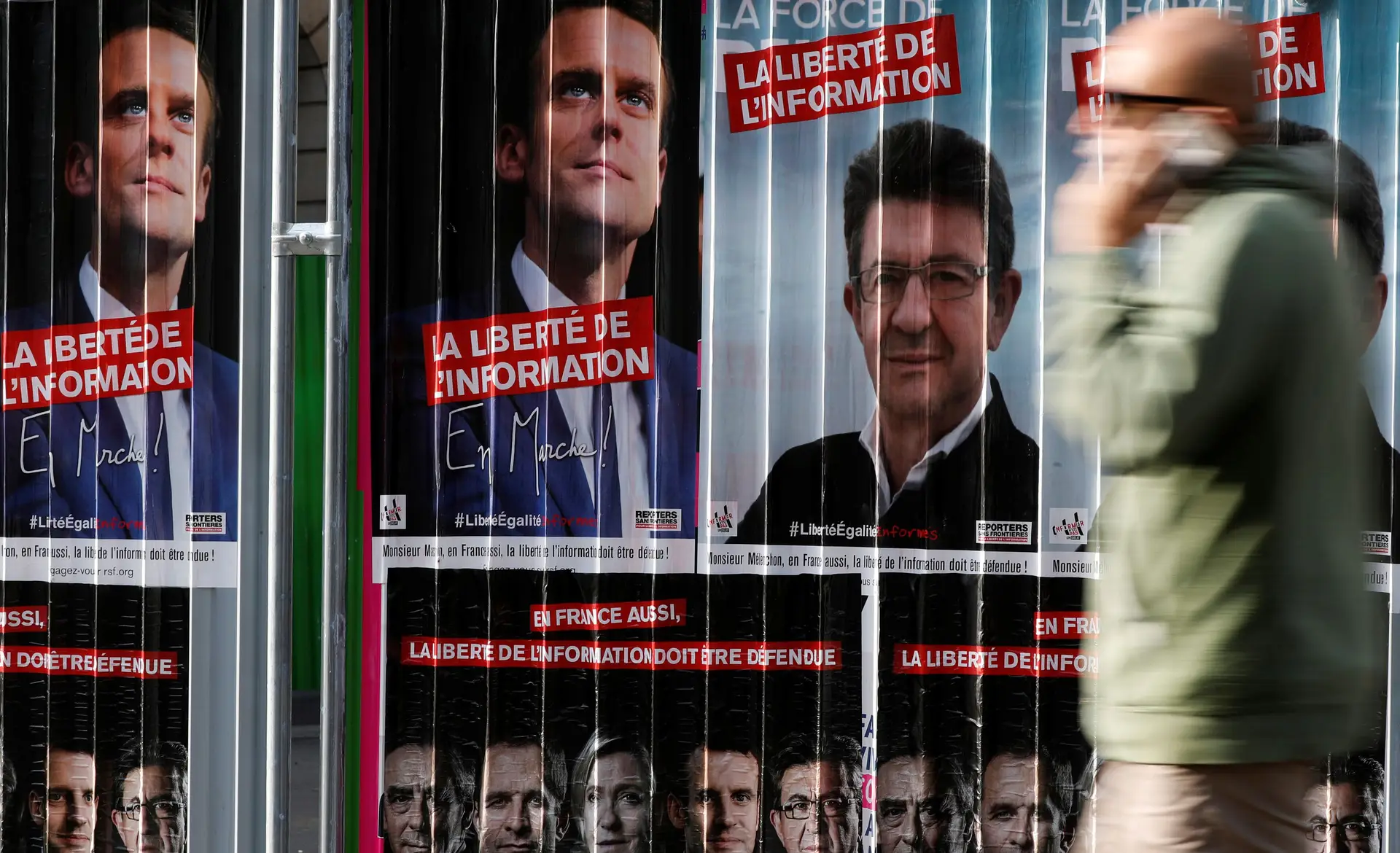 Mélenchon em 3º lugar, a quatro pontos de Macron 