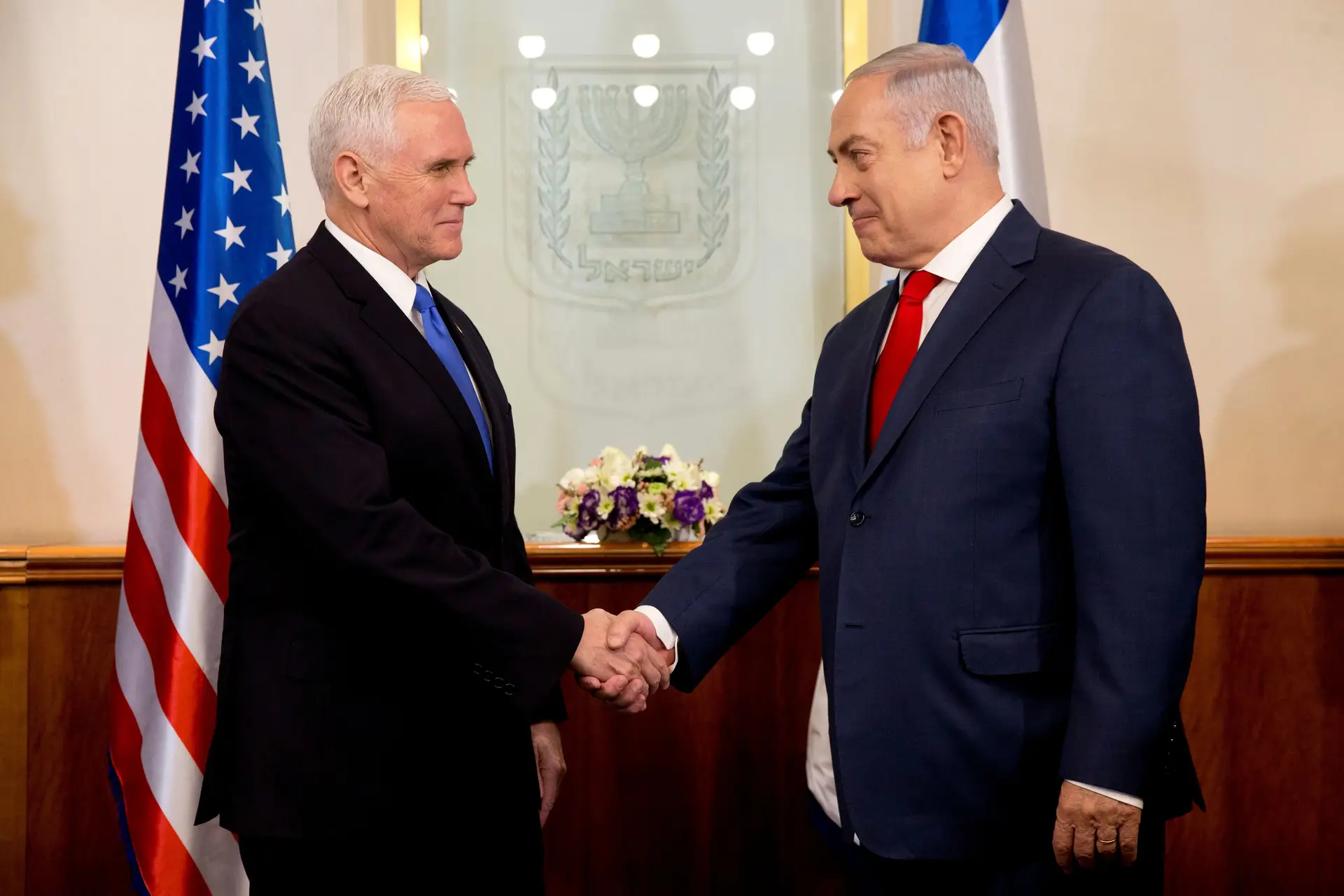 Vice-presidente dos EUA e o primeiro-ministro de Israel.
