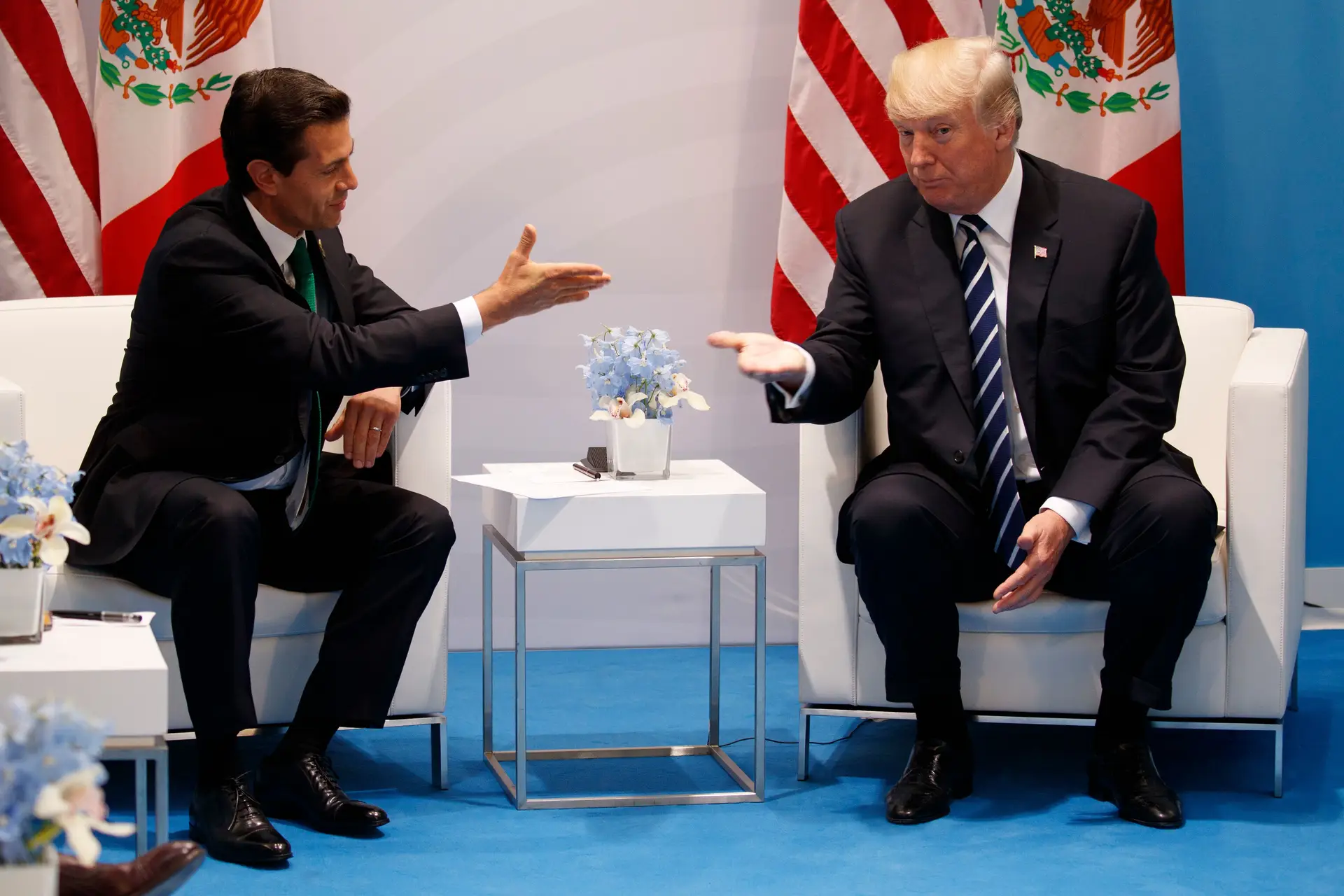 O Presidente do México, Enrique Penã Nieto, num dos últimos encontros com o Presidente dos EUA, Donald Trump na cimeira do G20, a de julho de 2017 em Hamburgo, na Alemanha.