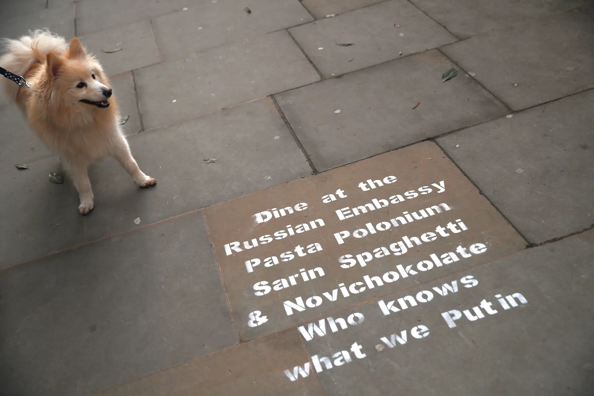 Opositores de Putin deixam mensagem na embaixada russa em Londres