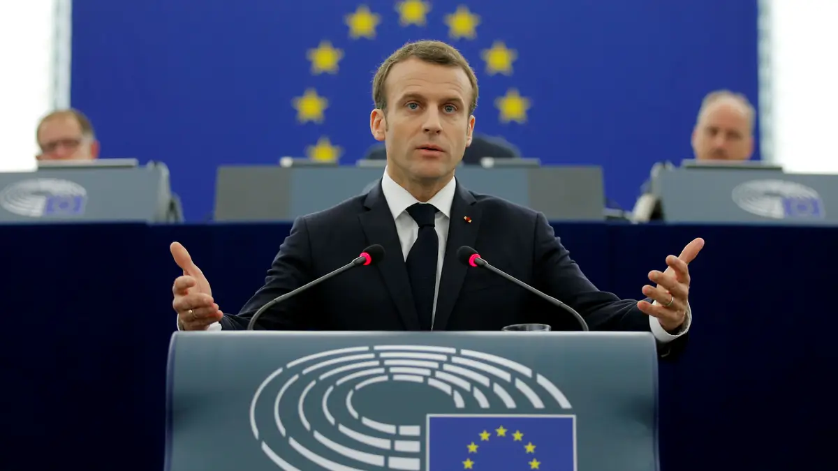 Emmanuel Macron no Parlamento Europeu, em Estrasburgo.