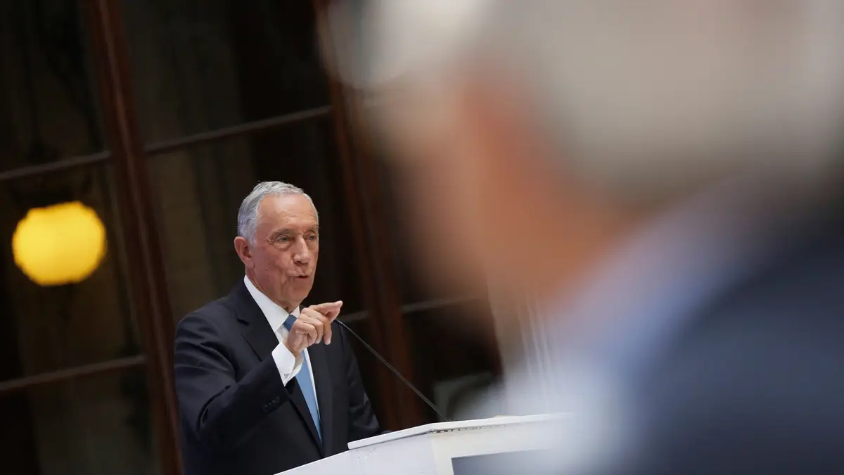 O Presidente da República, Marcelo Rebelo Sousa, discursa durante a sessão Solene de abertura da Grande Conferência do 130º Aniversário do JN “A Falar nos Entendemos: A Língua como Ativo Estratégico”, no Palácio da Bolsa, Porto.