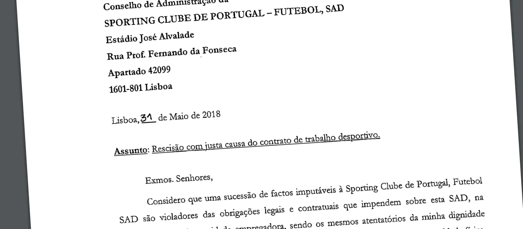 A carta de Rui Patrício: jogador rescinde por factos atentórios da dignidade e por "temer pela vida"
