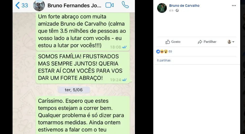 Bruno de Carvalho divulga mensagens trocadas com Gelson, Bruno Fernandes e empresário de Bas Dost
