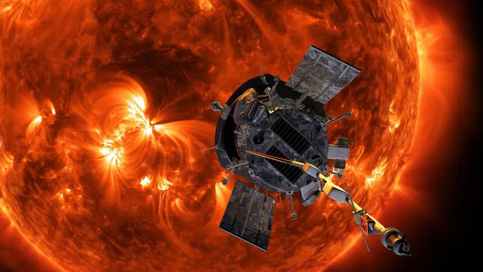 Ilustração da sonda Parker em frente ao Sol