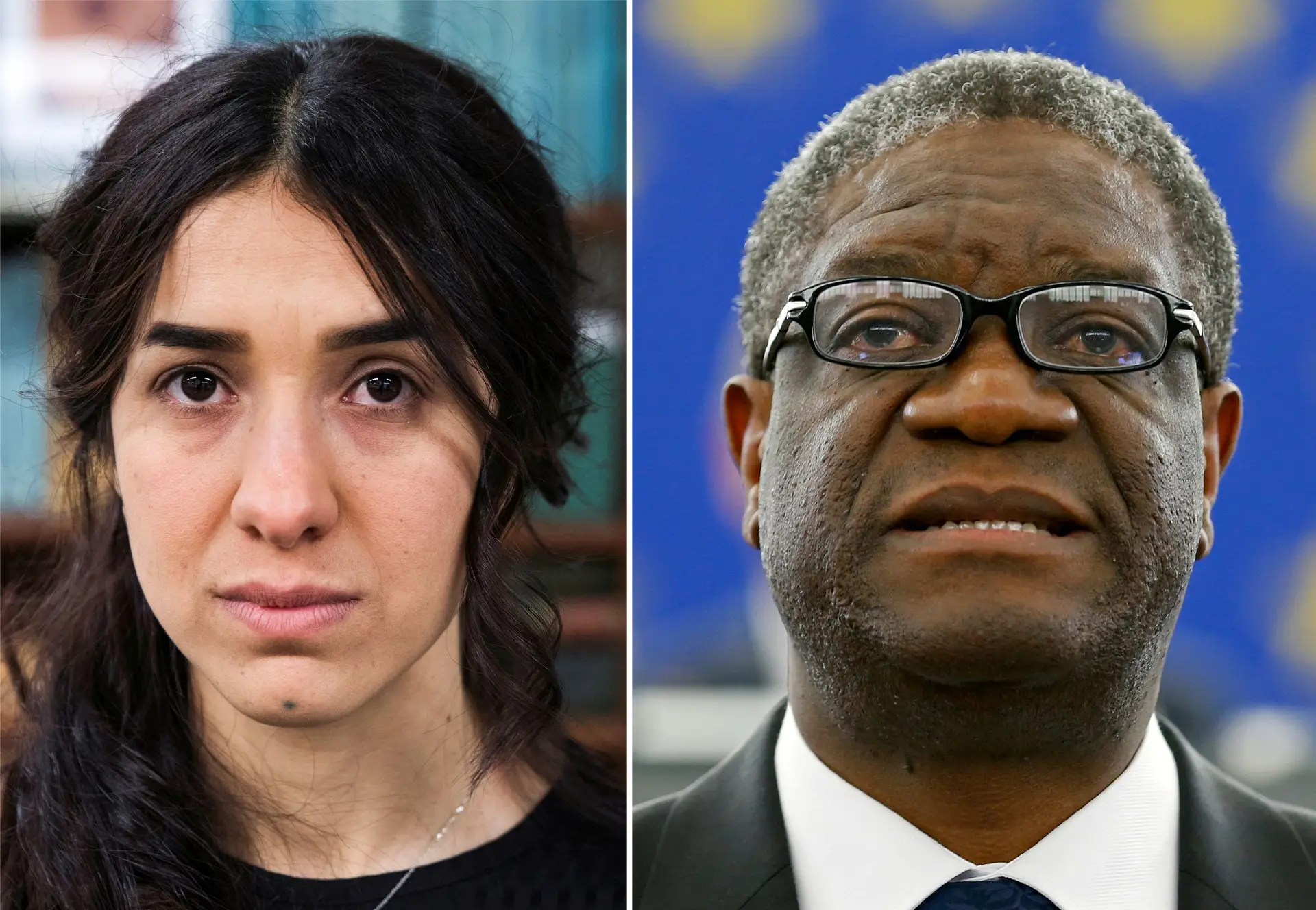 2018: O médico congolês Denis Mukwege e a yazidie Nadia Murad por trabalharem para "o fim do emprego da violência sexual como arma de guerra".
